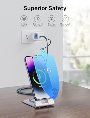JSAUX Magnetic Wireless Charger Compatible with MagSafe Charger iPhone 16/15/14/13/12 Series, Wireless Mag Safe Charging Pad (Blue) with 20W PD Adapter and Desktop Stand - color: Blue-Full Set