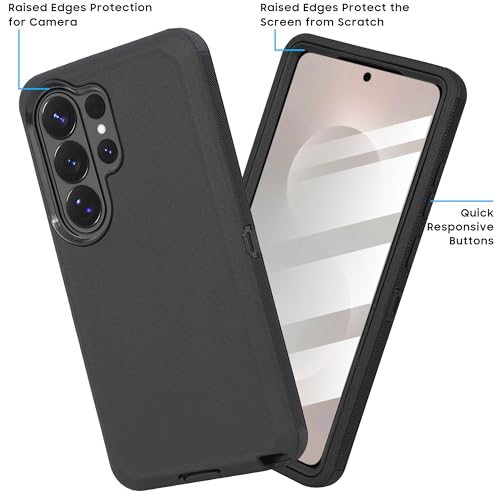 Compatible for Samsung S26 Ultra Rugged Case with Belt Clip Holster & Built-in Screen Protector, Heavy-Duty Full-Body Shockproof Cover, Military-Grade Protective Case (Black) - color: Black