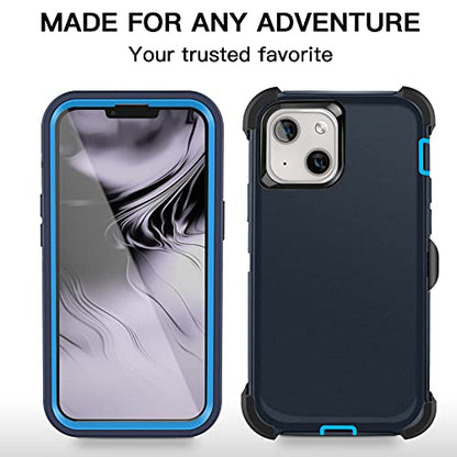 AICase for iPhone 13/iPhone 14 Case with Belt-Clip Holster, Screen Protector, Heavy Duty Protective Phone Case, Military Grade Full Body Protection Shockproof/Dustproof/Drop Proof Rugged(Admiral Blue) - color: Navy Blue with Belt