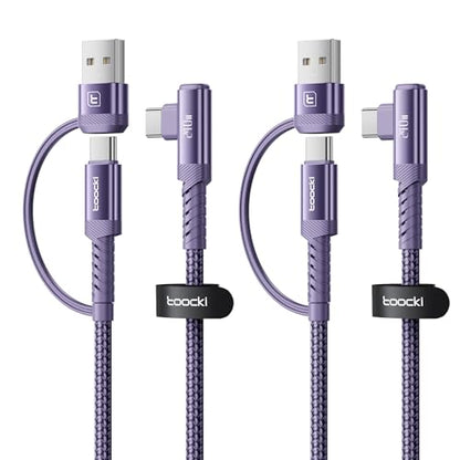 240W USB C to USB C Cable 10FT 2Pack, 2-in-1 Right Angle, Fast Charging - color: Purple