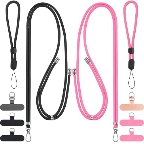 2 Pack Phone Lanyard And Wrist Strap Set With Tether Tabs, Black Pink - color: Black Pink