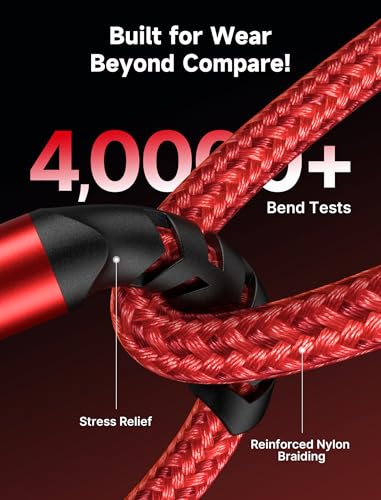 JSAUX Right Angle USB C Cable [2-Pack 6.6ft] for iPhone, Samsung, Red - color: Red, size: 6.6ft+6.6ft