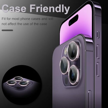 [3+1] Compatible for iPhone 15 Pro ＆ iPhone 15 Pro Max Camera Lens Protector 9H Tempered Glass Camera Cover Metal Individual Ring Full Coverage Camera Lens Protector with Removal Tool (pink) - color: pink