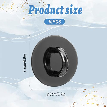 10 PCS Phone Charm Hook, Adhesive Metal Round Cell Phone Finger Ring Holder, Cute Phones Grip Loop Stand Universal Charms Holder for Cell Phones Case Tablet DIY Hanging Accessories (Black)
