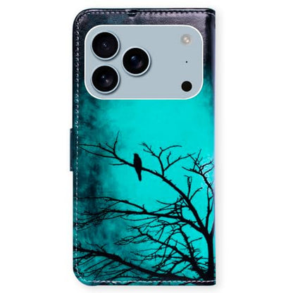 Bcov Case for iPhone 17 Pro,Black Bird Green Leather Flip Phone Case Wallet Cover with Card Slot Holder Kickstand Case for iPhone 17 Pro - color: Black Bird Pattern