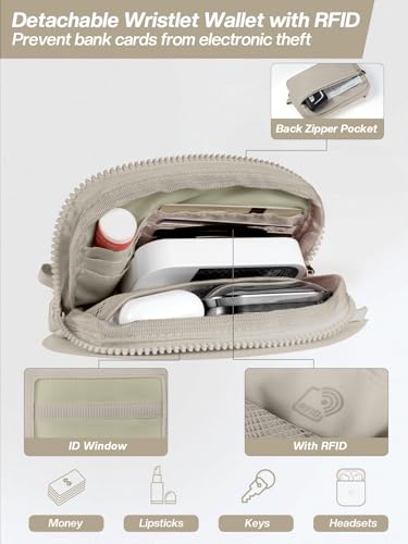 Tiostep Clip and Go Strap for Phone with Wallet Crossbody Phone Lanyard Adjustable and Detachable RFID Wristlet Wallet (Khaki, Medium) - color: Khaki, size: Medium