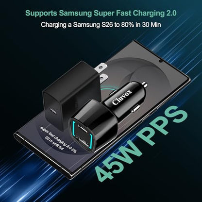 45W Super Fast USB C Car Charger and Wall Charger Block for Samsung/iPhone