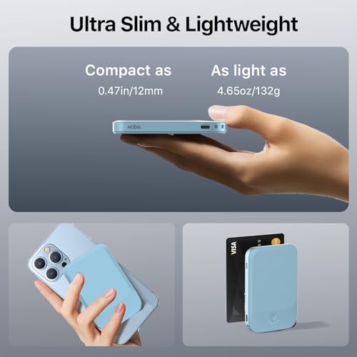 NOBIS Slim Magnetic Power Bank 22.5W 5000mAh with Built-in Cable - color: Blue