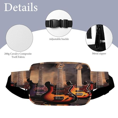 Cool Electric Guitar Fanny Packs for Women Men Double Layer Fashion Waist Pack Adjustable Belt Bag with Pockets Small Crossbody Bags for Running Hiking Workout Travel Daily Use