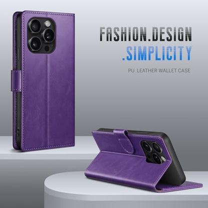 Wallet Case for iPhone 15 Pro 6.1", Purple | RFID-Blocking Card Holder, Kickstand, Magnetic Closure, PU Leather Folio Flip Cover, Protective Women Men Cases - color: Purple, size: iPhone 15 Pro
