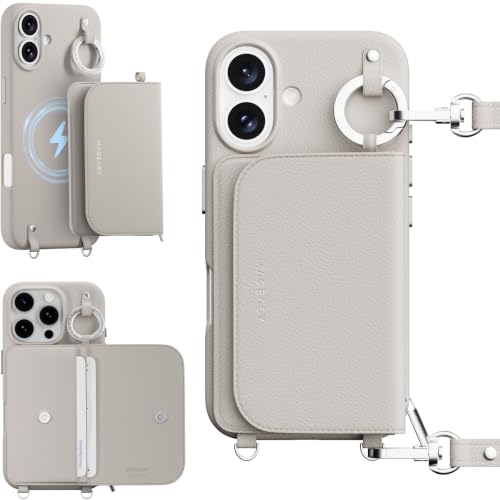 MAGEASY Pouch MagSafe Crossbody Wallet Phone Case for iPhone 16 - Removable Wallet with Strap, 16ft Drop Protection, Card Holder & Coin Pocket Magnetic Purse Compatible with MagSafe (Starlight) - color: Starlight, size: iPhone 16