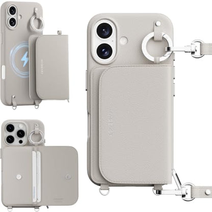 MAGEASY Pouch MagSafe Crossbody Wallet Phone Case for iPhone 16 - Removable Wallet with Strap, 16ft Drop Protection, Card Holder & Coin Pocket Magnetic Purse Compatible with MagSafe (Starlight) - color: Starlight, size: iPhone 16