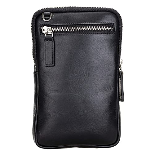 Ferrara Premium Leather Crossbody Phone Purse - Unisex Crossover Sling Shoulder Bag with Card Holder & Adjustable Strap - color: Black