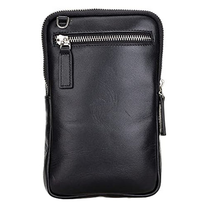 Ferrara Premium Leather Crossbody Phone Purse - Unisex Crossover Sling Shoulder Bag with Card Holder & Adjustable Strap - color: Black