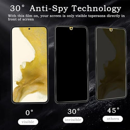 Privacy Screen Protector for Samsung Galaxy S22/S23 5G, Shatterproof Tempered Glass Accessories, Anti Spy Tempered Glass Film, Case Friendly Ultra Resistant 9H Hardness Anti-Glare HD Black -2 Pack