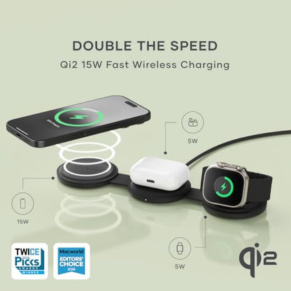 Satechi OntheGo 3-in-1 Wireless Charger, Qi2 15W Fast Charging, Black - color: Black