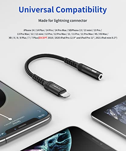 JSAUX Headphone Adapter for iPhone Lightning to 3.5mm Adapter-Black - color: Black, size: 1 Pack