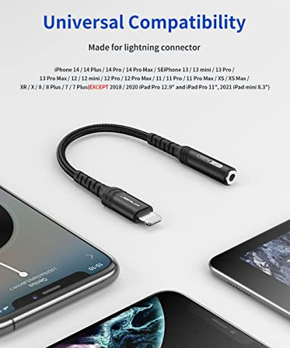 JSAUX Headphone Adapter for iPhone Lightning to 3.5mm Adapter-Black - color: Black, size: 1 Pack