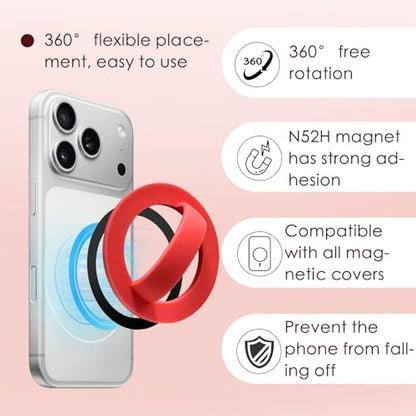 Magnetic Silicone Ring Grip Phone Holder, Rotating Finger Loop Ring Grip Holder, Soft and Portable, Strong Magnetic Attraction, Compatible with Magsafe for iPhone and Samsung Case (Red) - color: Red