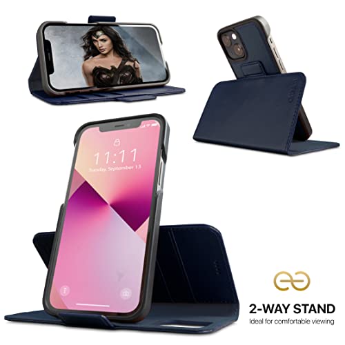Dreem Vegan Leather Magnetic Detachable Wallet Case for iPhone 13 | Built-in Phone Stand, RFID Blocking Card Holder Flip Cover, MagSafe Compatible, Gift Box [Fibonacci: Royal] - color: Royal, size: iPhone 13