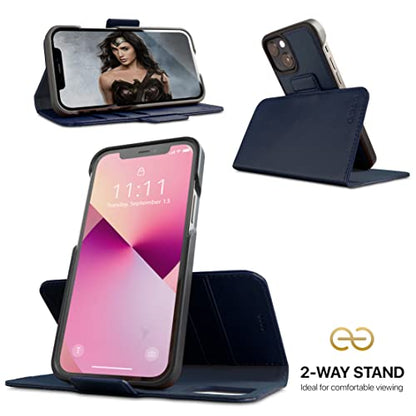 Dreem Vegan Leather Magnetic Detachable Wallet Case for iPhone 13 | Built-in Phone Stand, RFID Blocking Card Holder Flip Cover, MagSafe Compatible, Gift Box [Fibonacci: Royal] - color: Royal, size: iPhone 13