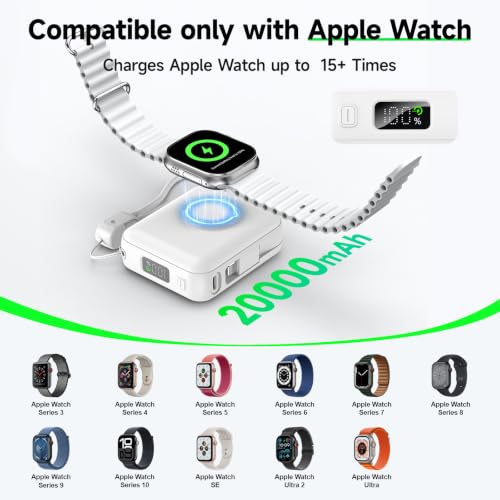 20000mAh Magnetic Power Bank for Apple Watch, 22.5W PD Fast Charging - color: White