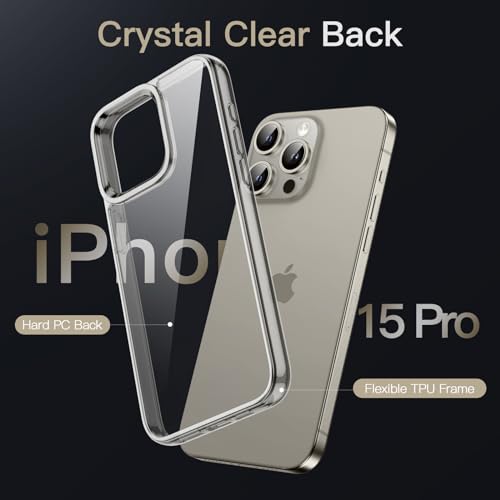 JETech Case for iPhone 15 Pro 6.1-Inch, Non-Yellowing Shockproof Phone Bumper Cover, Anti-Scratch Clear Back (Natural Titanium) - color: Natural Titanium, size: iPhone 15 Pro