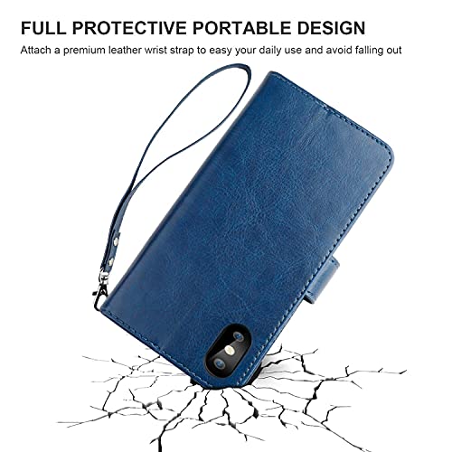 Bocasal Detachable Wallet Case Card Holder for iPhone Xs Max, Blue - color: Blue
