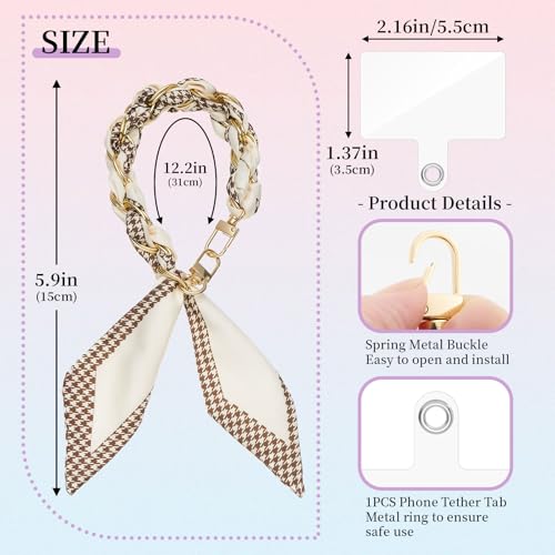 ZOOEASS Phone Wrist Lanyard Gold Metal Scarf Phone Charm Strap with Tether Tab Women Phone Chain Accessories for Handbags - color: Style 3