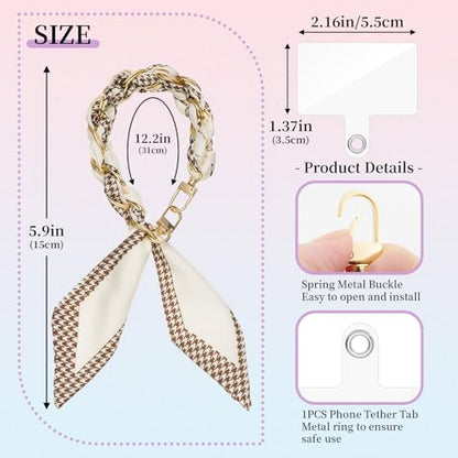 ZOOEASS Phone Wrist Lanyard Gold Metal Scarf Phone Charm Strap with Tether Tab Women Phone Chain Accessories for Handbags - color: Style 3