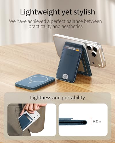 iWALK Stronger Magnetic Wallet, Upgraded for MagSafe Wallet, RFID Blocking, 5 Card Holder with Adjustable Stand, Slim Leather Phone Wallets for iPhone 16/15/14/13/12 Series, iPhone Wallets Navy Blue - color: Navy Blue