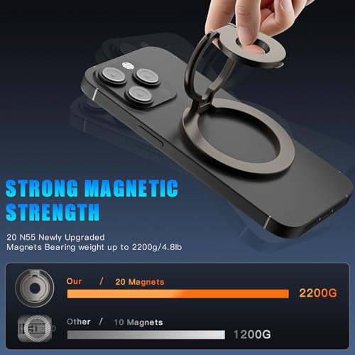 Magnetic Phone Ring for MagSafe Grip [Dual-Sided Magnetic] [Magnet Phone Stand Grip Compatible with Car Mounts] Mag Safe Accessory for iPhone 17/16/15/14/13 Pro Max Plus,Grey