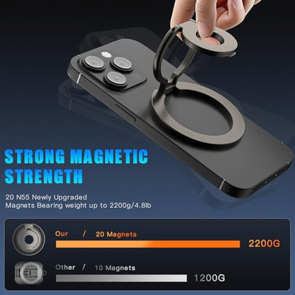 Magnetic Phone Ring for MagSafe Grip [Dual-Sided Magnetic] [Magnet Phone Stand Grip Compatible with Car Mounts] Mag Safe Accessory for iPhone 17/16/15/14/13 Pro Max Plus,Grey