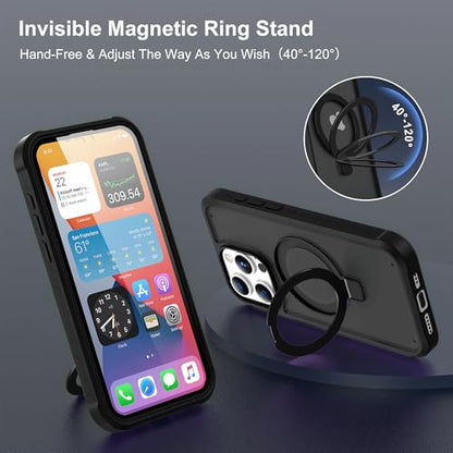 Compatible with iPhone 13 Pro Case with Magnetic Ring Stand [Compatible with Mag-Safe] [Built-in Screen Protector] Military-Grade Drop Protection Matte Translucent Phone Case, Black - color: Black, size: Iphone 13 Pro