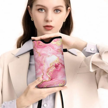Universal Phone Sleeve Pouch with Crossbody Strap 7.6 X 4.3 Inches Shockproof Water Resistant Mobile Protection Bag-Pink Neoprene Phone Pouch Bag - color: Marble-Pink-Phone Pouch
