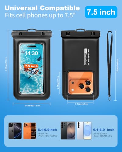 PEDVSTY Floating Waterproof Phone Pouch 2 Pack, Up to 7.5", Case Friendly | IP68 Waterproof Phone Case,Dry Bag for iPhone Galaxy,Beach/Cruise/Travel/Camping/Kayak/Vacation Essentials - size: Large (Up to 7.5")