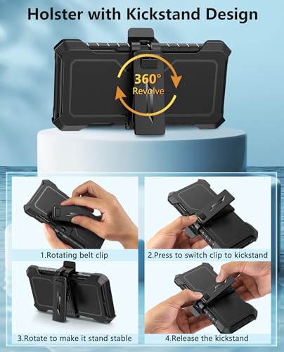 FNTCASE for Samsung Galaxy A14-5G Case with Slide Camera Cover & Holster | Built in Kickstand, Military Grade Dropproof Protection, Heavy Duty Rugged Phone case, Outdoor Protection - color: Black Matte