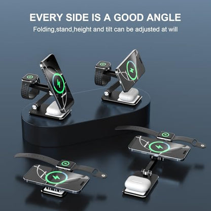 Wireless Charger 3 in 1,Foldable Wireless Charging Station for Apple MagSafe Charger,Aluminum Portable Magnetic Travel Charger Stand for iPhone,Watch,Aipods (with 20W Adapter & Case) - color: Black