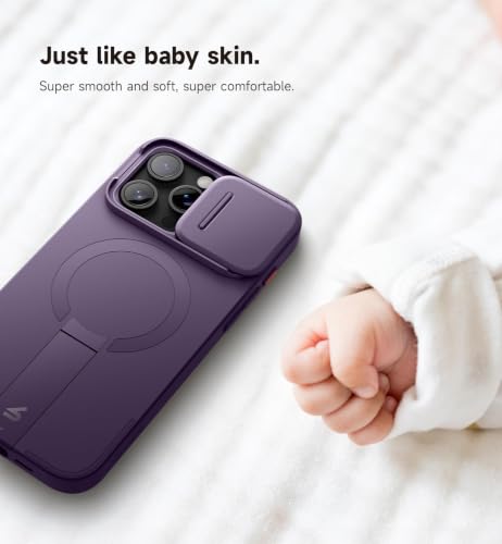 SURITCH for iPhone 15 Pro Max Case with Magnetic Camera Slide Cover and Adjustable Kickstand, Compatible with MagSafe, Shockproof Bumper Case Slim Protective Cover 6.7 Inch, Dark Purple - color: Dark Purple, size: IPhone 15 Pro Max-6.7"