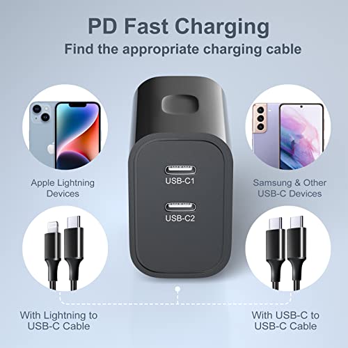 USB C Wall Charger 3 Pack, Costyle 20W Dual Double Port USB C Charger Block - color: Black