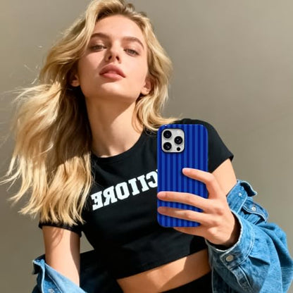 Skyseaco Compatible with iPhone 15 Pro Max Case with MagSafe, Cute Striped Phone Case for Women Girls, Soft TPU + Hard PC Dual Layer Shockproof Glossy Protective Cover, Navy Blue - color: Navy Blue, size: iPhone 15 Pro Max