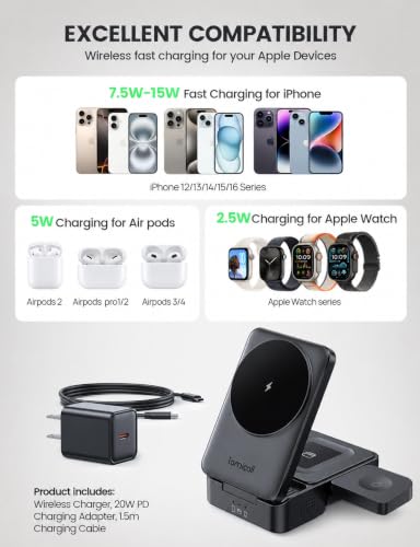Lamicall Palm-Sized 3-in-1 Foldable Charging Station for Apple MagSafe - color: Matte Black