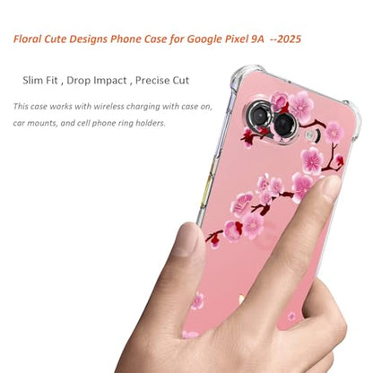 for Google Pixel 9a Case 2025: (Lucky Fox) | Clear Cute Flowers Floral Design, for Girls Women, Slim Soft TPU Bumper, Shockproof Silicone Cherry Blossoms Cell Phone Cover - color: Lucky Fox