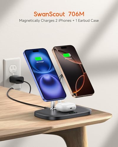 Dual Wireless Charger for iPhone 18 Pro Max/Duo, SwanScout 706M, Black - color: Black