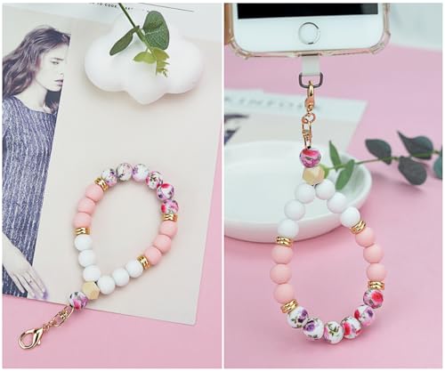 VICHUNHO Marble Silicone Beaded Phone Wrist Strap - color: Colorful Pink