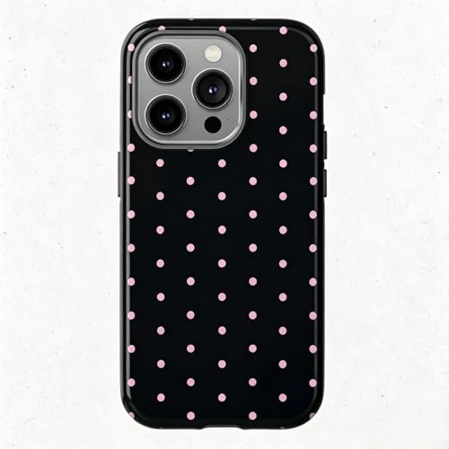 Pink Polka Dot Phone Case for iPhone17 ProMax 16Pro 15 14 13 12 for Samsung 26 Ultra Plus 25 24 Double Layer Protective Shockproof Smartphone Cover (Black, iPhone 17 Pro Max) - color: Black