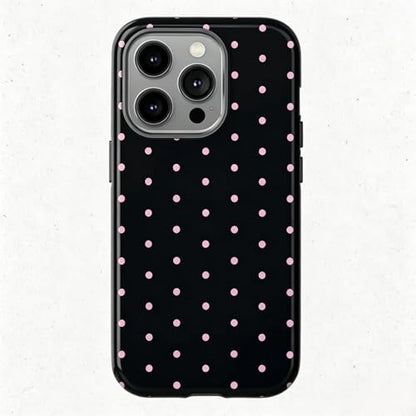 Pink Polka Dot Phone Case for iPhone17 ProMax 16Pro 15 14 13 12 for Samsung 26 Ultra Plus 25 24 Double Layer Protective Shockproof Smartphone Cover (Black, iPhone 17 Pro Max) - color: Black