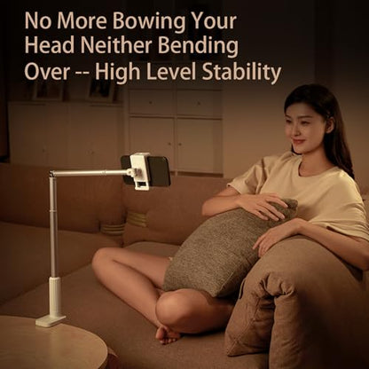 Adjustable Height Cell Phone Holder, Multi-Angle Aerial Mount with Clamp for Headboards, Bedside Tables
