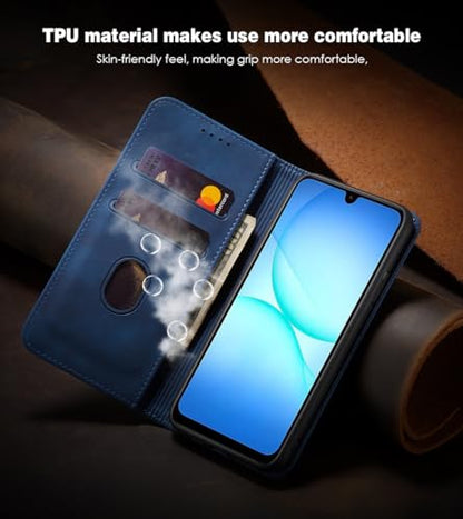 Asuwish Flip Wallet Phone Case for Samsung Galaxy A17 5G with Tempered Glass Screen Protector Magnetic Closure Folio Cover Credit Card Holder Slot Stand Cell Accessories A 17 17A 4G Women Men Blue - color: Blue