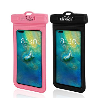 2 Pack IPX8 Waterproof Phone Pouch for iPhone 16/15/14/13 Pro Max Plus (7.2 Inch) - Swimming, Diving, Snorkeling, Snowproof - Touchscreen Friendly Underwater Photography Dry Bag (Black&Pink) - color: Black&Pink